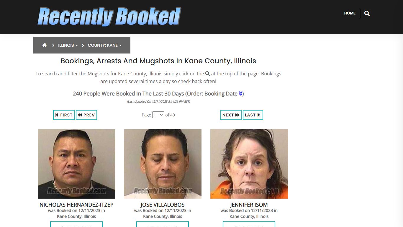 Recent bookings, Arrests, Mugshots in Kane County, Illinois